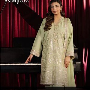 Elegant silk designer Asim jofa Embroidered Pakistani dress